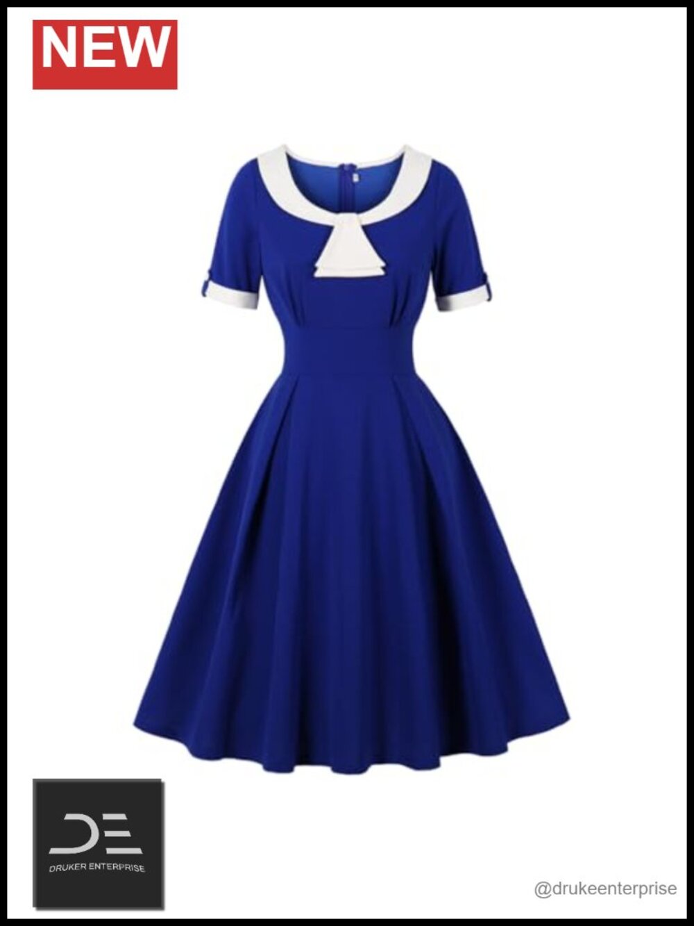 Women's 1950s Retro Swing Cocktail Dress Short Sleeve Contrast Panel